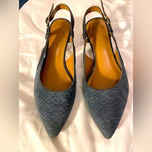 Clarks blue snake sling backs